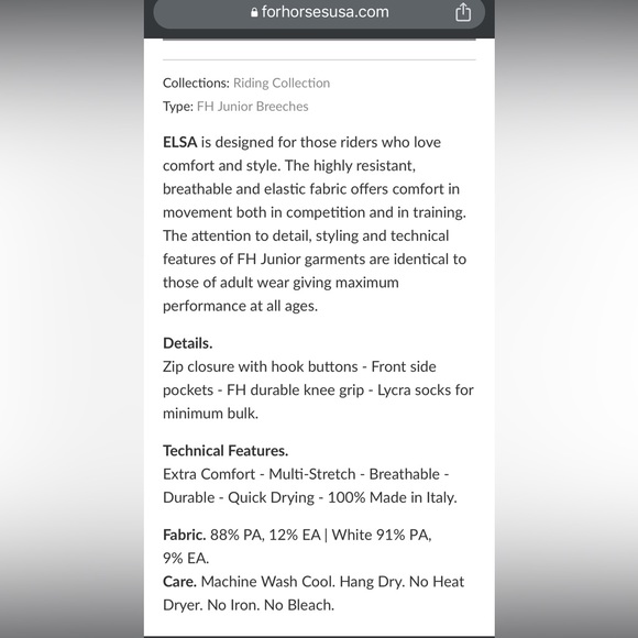 ForHorses *worn once* ELSA Breeches. Black riding pants. Juniors unisex. Size 8 - Picture 3 of 15